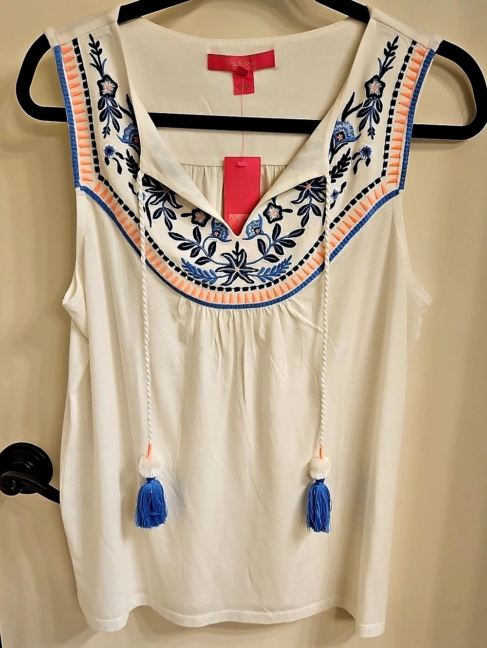 NWT Lilly Pulitzer Embroidered Floral Tunic in White & Blue